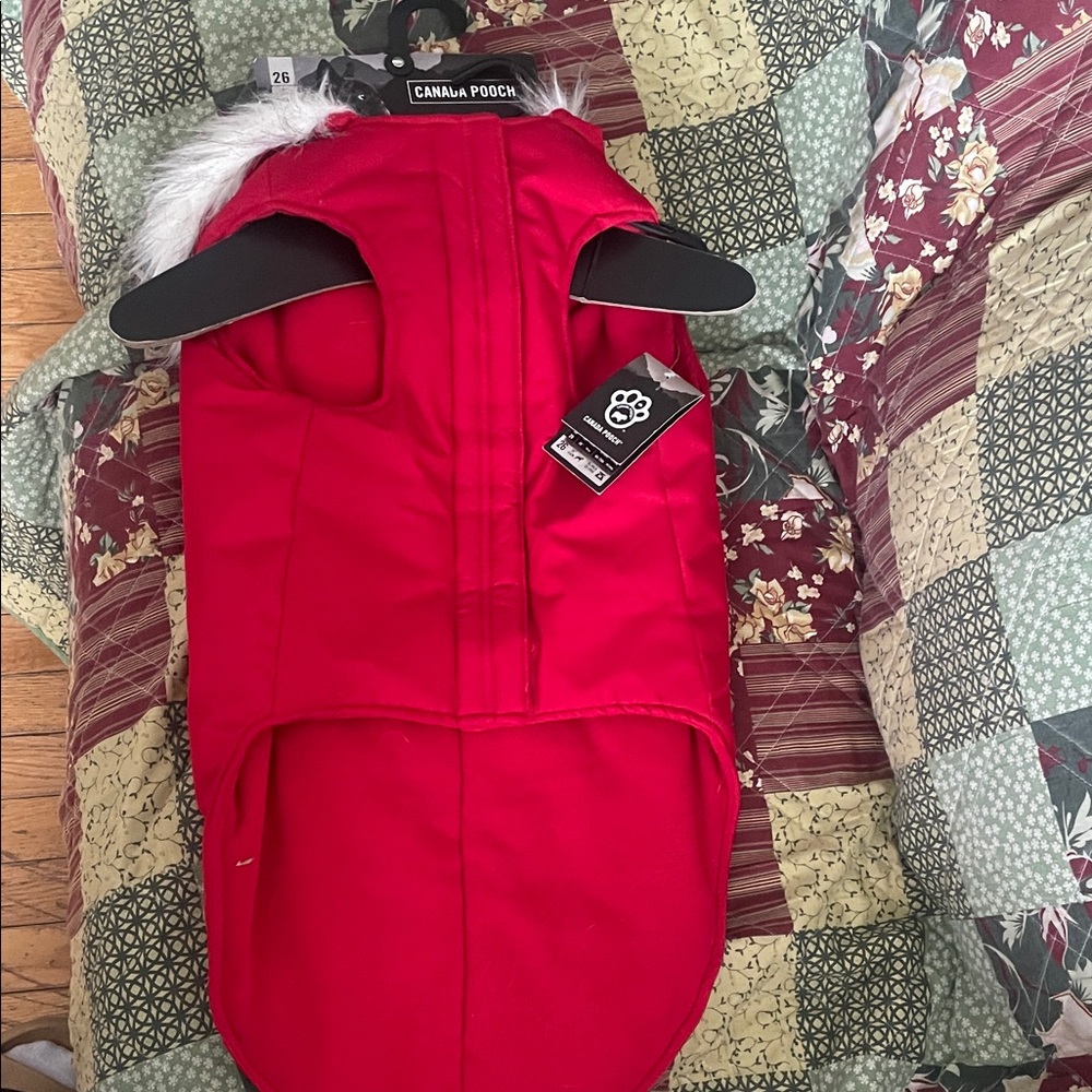 Red Dog Jacket with Faux Fur Trim Canada Pooch